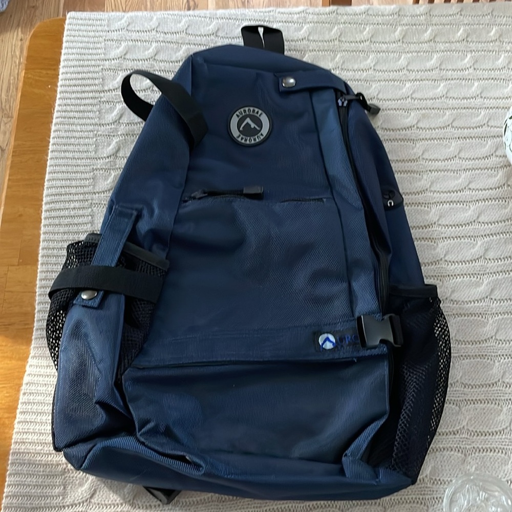 Aurorae backpack single sleeve. 4 zip compartments navy blue. Bottle holder - Picture 2 of 9
